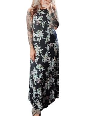 J. JILL Gray Floral Everyday Sleeveless Maxi Dress Size Medium